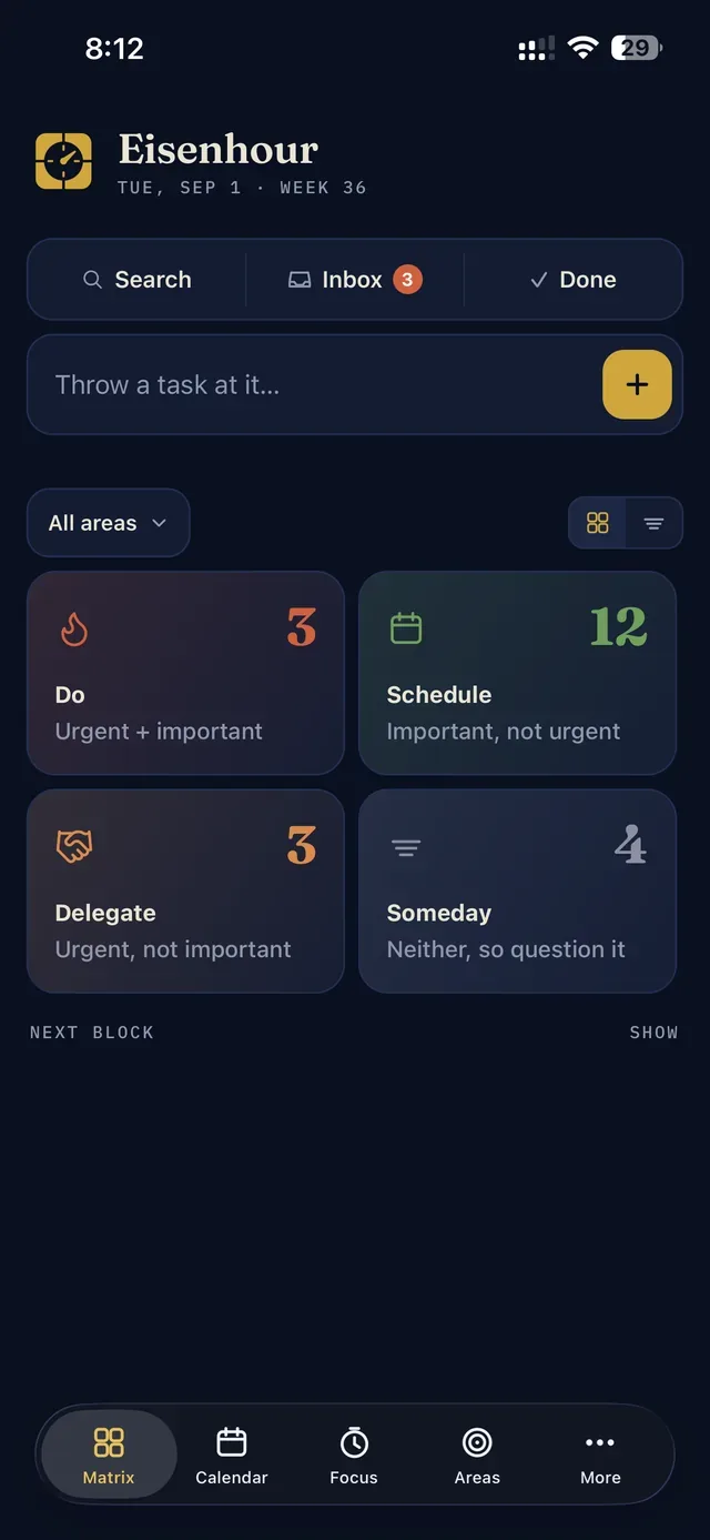 The matrix in the navy dark theme