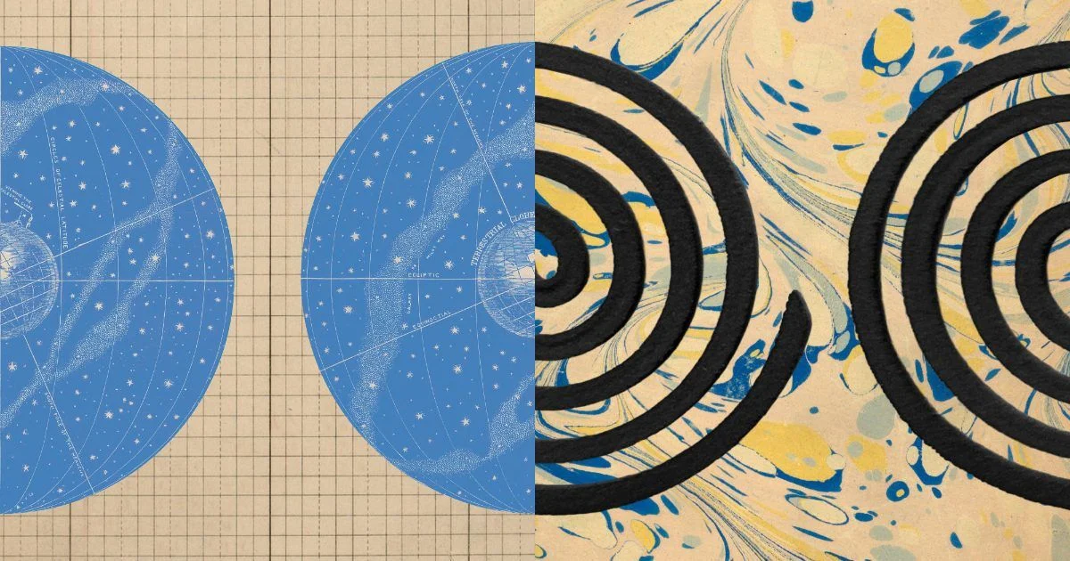 Anthropic illustration of blue circular patterns beside black concentric rings