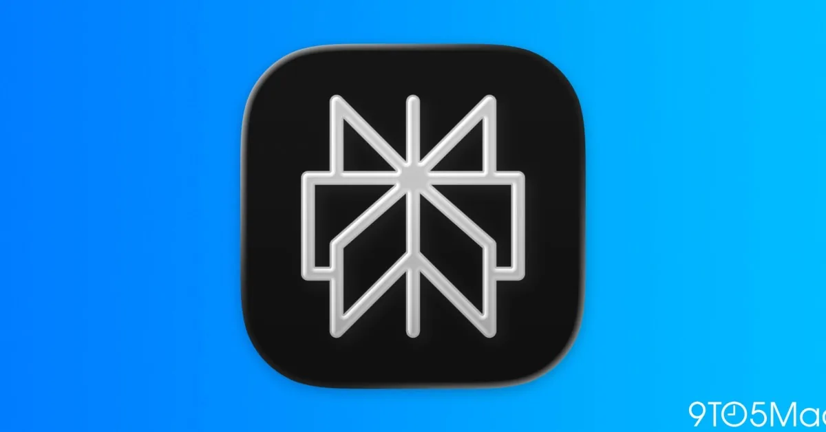 Perplexity app icon on a blue background, from 9to5Mac